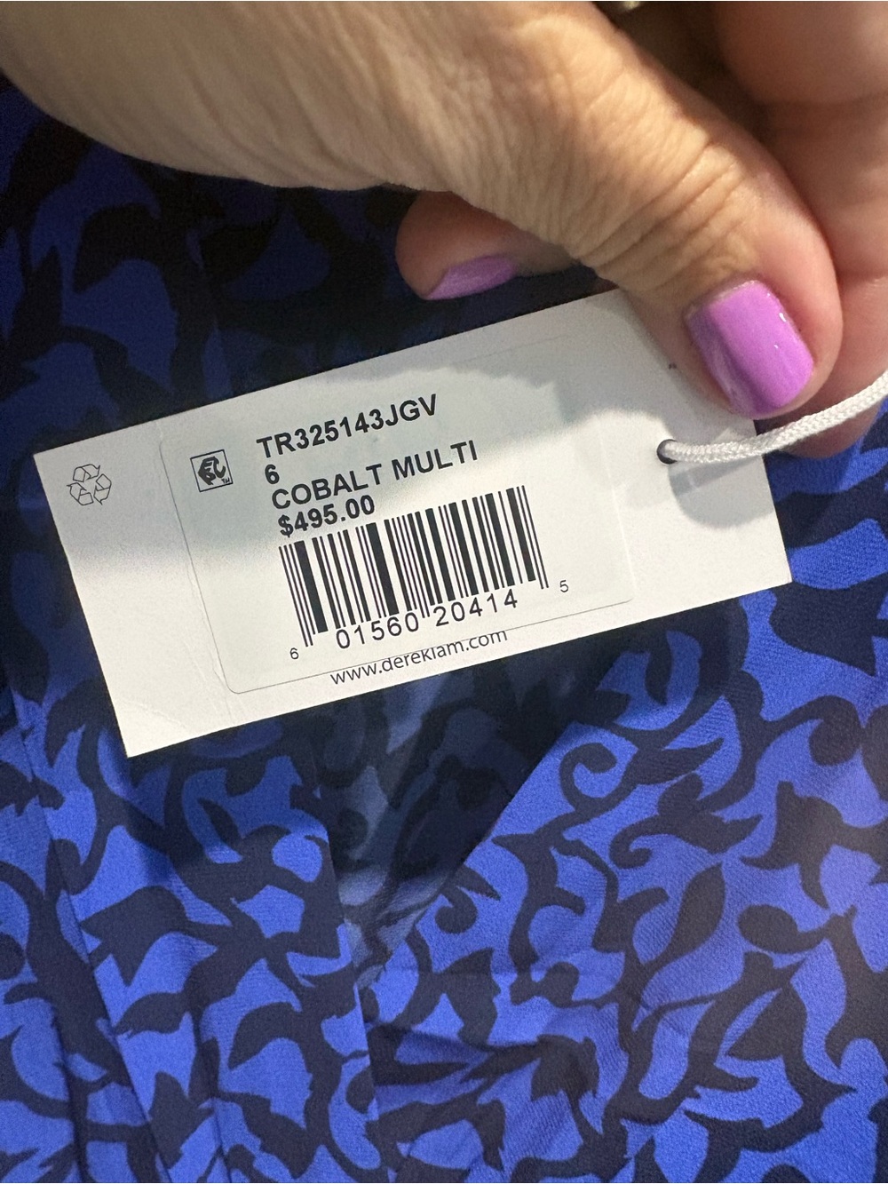 Derek Lam Blue and Black Printed V-Neck Mini Dress - Picture 6 of 11